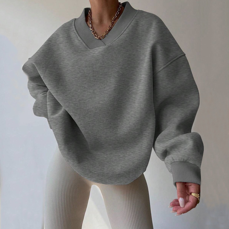 2024 Autumn New Amazon European and American Casual Women's Solid Color Long Sleeve Round Neck Sweatshirt Loose Large Size Sweatshirt