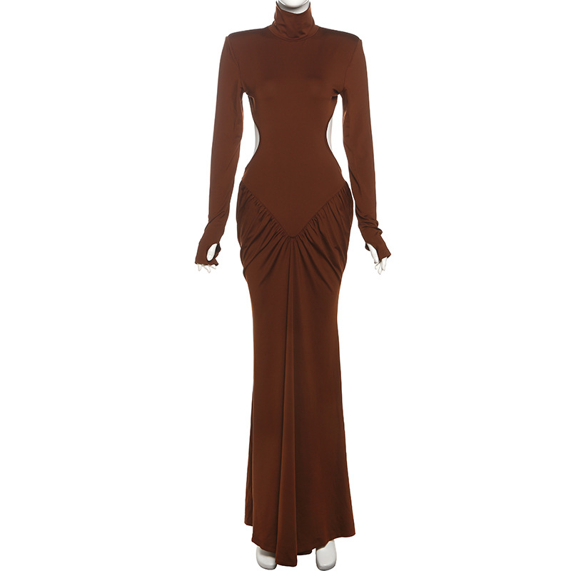 Elegant High Neck Bodycon Long Dress With Backless Design - Slim Fit Summer Maxi Dress For Women In Solid Colors_voghion.com