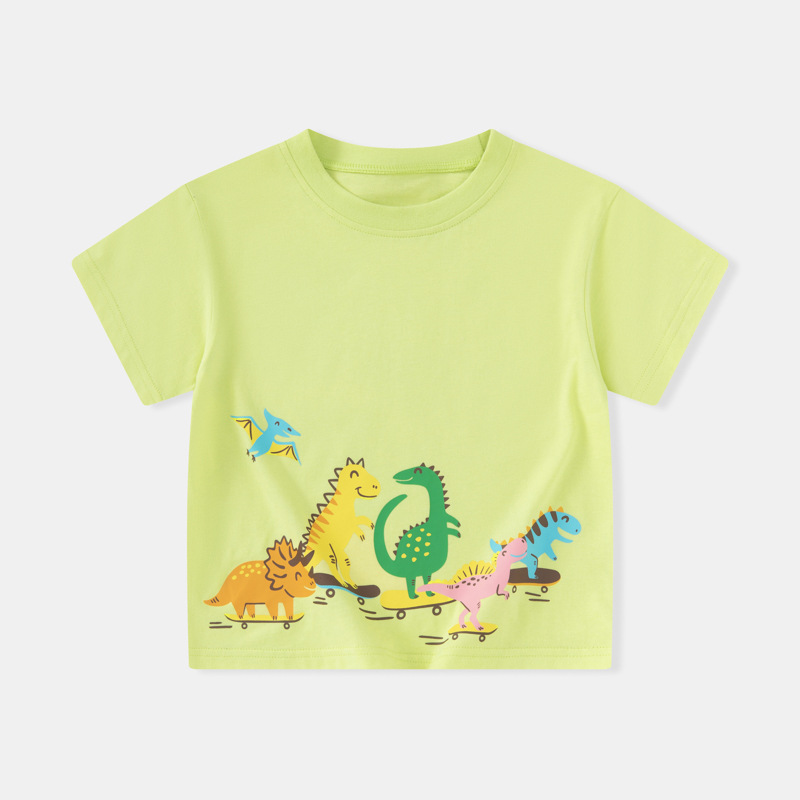 Betop dibujos animados verano niños camiseta de manga corta bebé algodón cuello redondo patineta ropa de dinosaurio