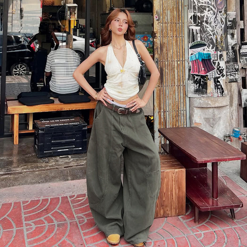 American Vintage Washed Distressed Scimitar Tooling Jeans Street Loose Slimming Wide Leg Dag Casual Pants American Vintage Washed Distressed Scimitar Tooling Jeans Street Loose Slimming Wide Leg Dag Casual Pants