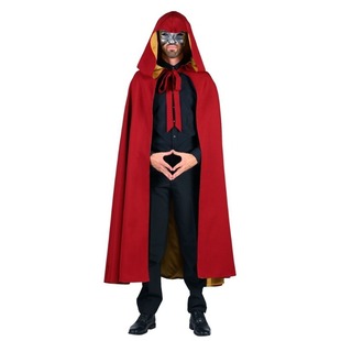 Halloween Cloak with Hood and Tie, Double-Sided Cloak Stage Costume, Grim Reaper, Vampire Cloak