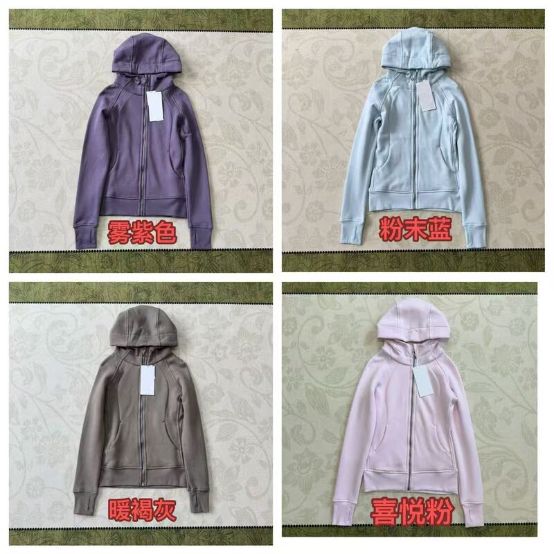 Ykk Zipper Scuba Color-Matched Slim-Fit Sweatshirt Sports Casual Yoga Wear Cardigan Fleece-Lined Warm Jacket for Women