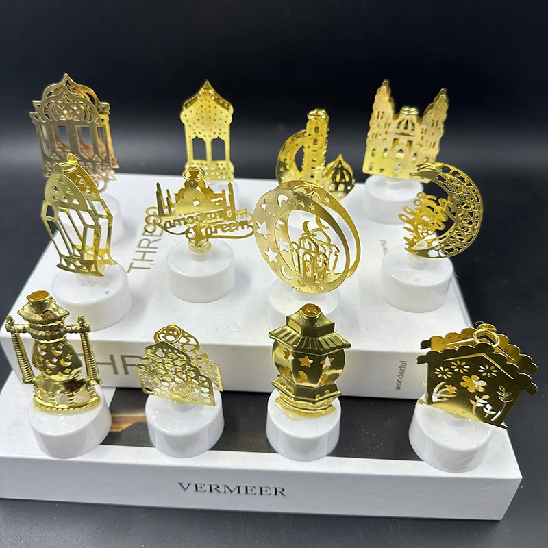 Звезда Луна Замок Дворец Арка Полый узор Праздничная атмосфера Позолоченный железный светодиодный теплый белый декоративный гирляндный светильник