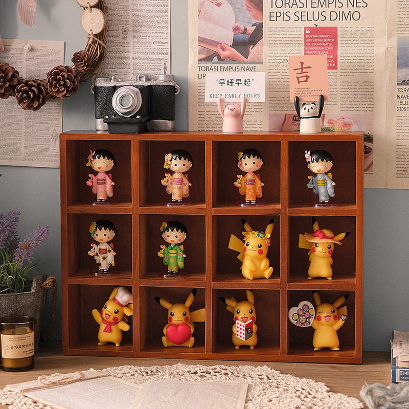 Zakka Vintage Wall Hanging Wall Storage Rack Wooden Twelve Palace Desktop Storage Box Ornaments Blind Box Storage Rack