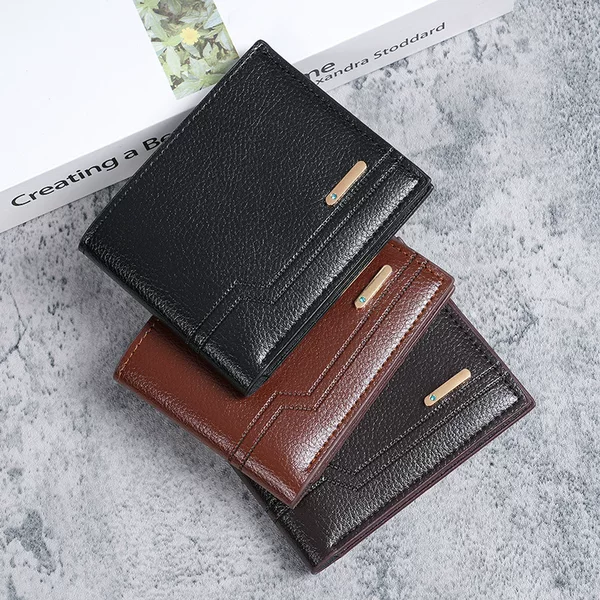 New Men's Wallet Men's Short Wallet Fashionable Casual Litchi Pattern Soft Wallet Multi-Card Large Capacity Small Wallet