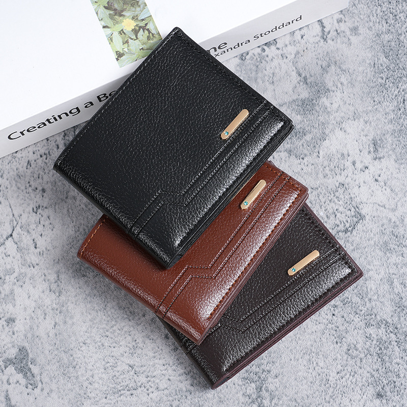 New Men's Wallet Men's Short Wallet Fashionable Casual Litchi Pattern Soft Wallet Multi-Card Large Capacity Small Wallet