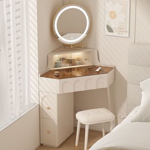 Solid Wood Small Corner Dressing Table Bedroom Home Corner Dressing Table with Makeup Mirror Corner Bedside Table Integrated