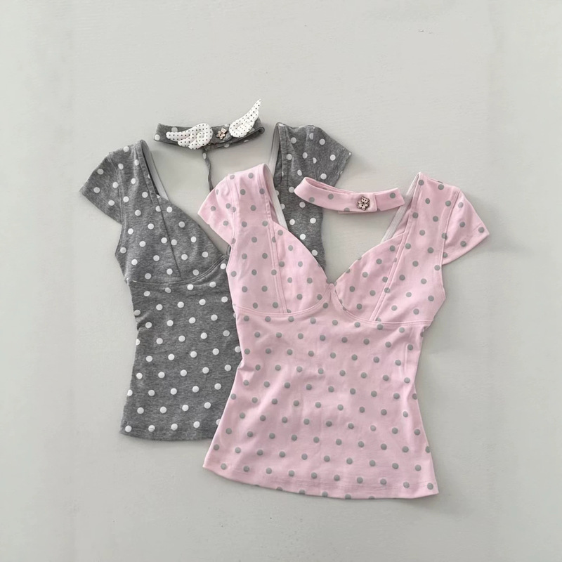 (with Collar) Sweet and Spicy Style Low-Cut Short-Sleeve T-Shirt for Women, Summer Pure Desire Slim-Fit Backless Crop Top