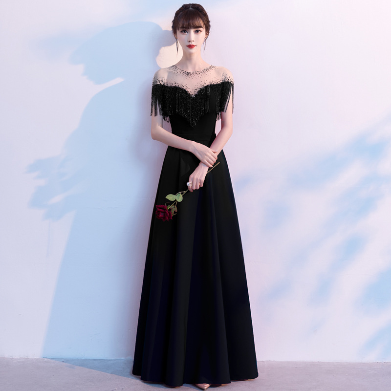 Vestido de noche negro 2024 Nuevo elegante vestido de compromiso Socialite Ceremonia de premio anfitrión banquete vestido verano