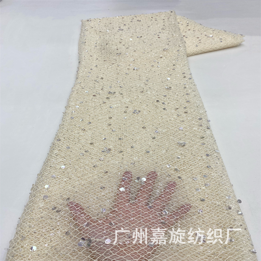 Revestimiento hueco de malla inferior flor sequin tela de tubo de perlas cordón bordado vestido vestido de moda tela bordada de encaje