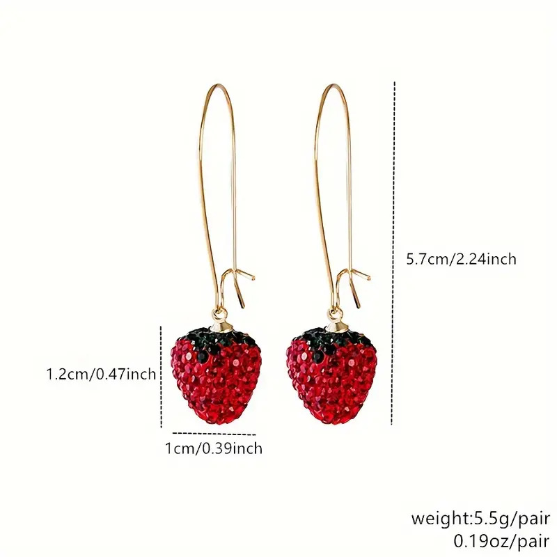 8g Weight Alloy Ear Needle Material 1 Pair Elegant Modern Style Strawberry Plating Alloy Zircon Drop Earrings