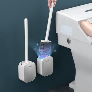 Toilet Brush with No Dead Ends, Household Punch-free Toilet Brush, Wall-mounted Bathroom Long-handled Silicone Brush Set Shaoyi