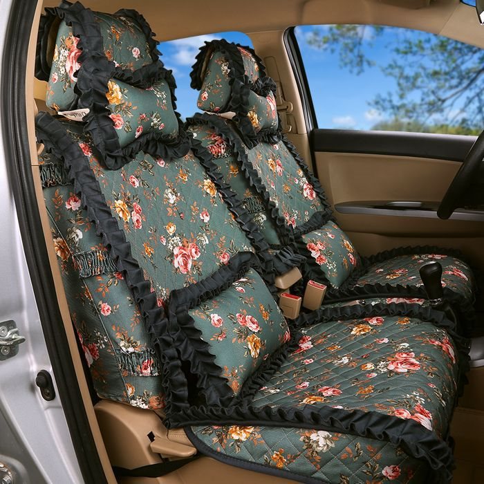 汽车座套四季通用座垫包性感时尚蕾丝复古布艺坐垫女士可爱坐套