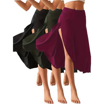 H1827 代发速卖通亚马逊跨境新款运动裙不规则优雅开叉纯色裙|ms