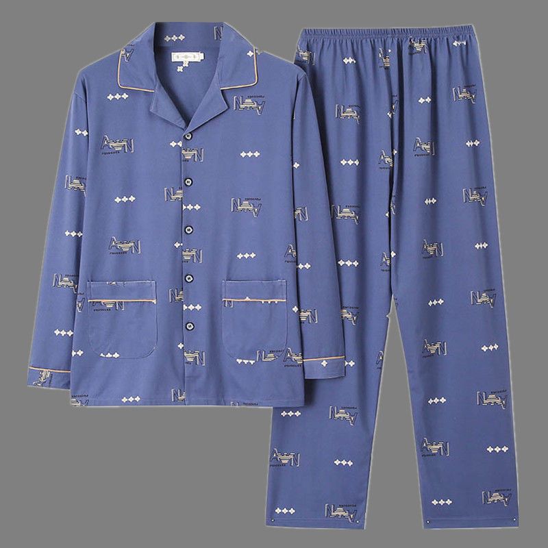 100% algodón pijamas de los hombres de primavera y otoño de manga larga traje de dos piezas más el tamaño suelto de la Juventud de los hombres homewear Delgado