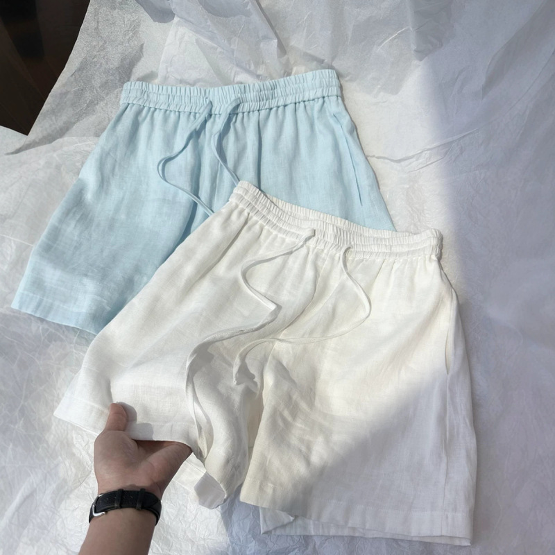Sky Blue Linen Wide-Leg Shorts for Women 2026 Summer Relaxed Elastic Waist Drawstring Loose Casual Short Sports Pants Sky Blue Linen Wide-Leg Shorts for Women 2026 Summer Relaxed Elastic Waist Drawstring Loose Casual Short Sports Pants