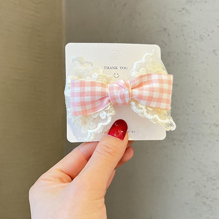 New Sweet Girl Hair Clip Versatile Lace Plaid Bow Student Cute Hair Accessory Duckbill Clip Hair Ornament Hairpin