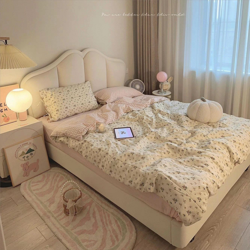 French Retro Bed Butterfly Bed Master Bedroom Double Bed Internet Celebrity Cream Style Princess Bed Storage Home Wedding Bed