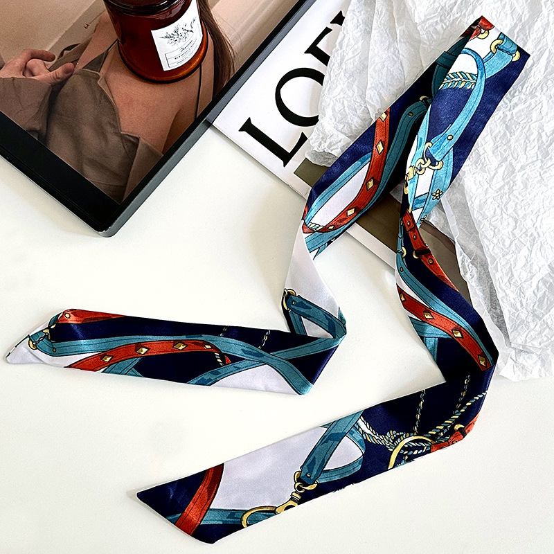 Pañuelo de seda largo, decoración de moda avanzada coreana, bufanda pequeña, bolsa de toalla de seda para mujer, cinturón de envoltura, turbante multiusos, cinturón para el cabello
