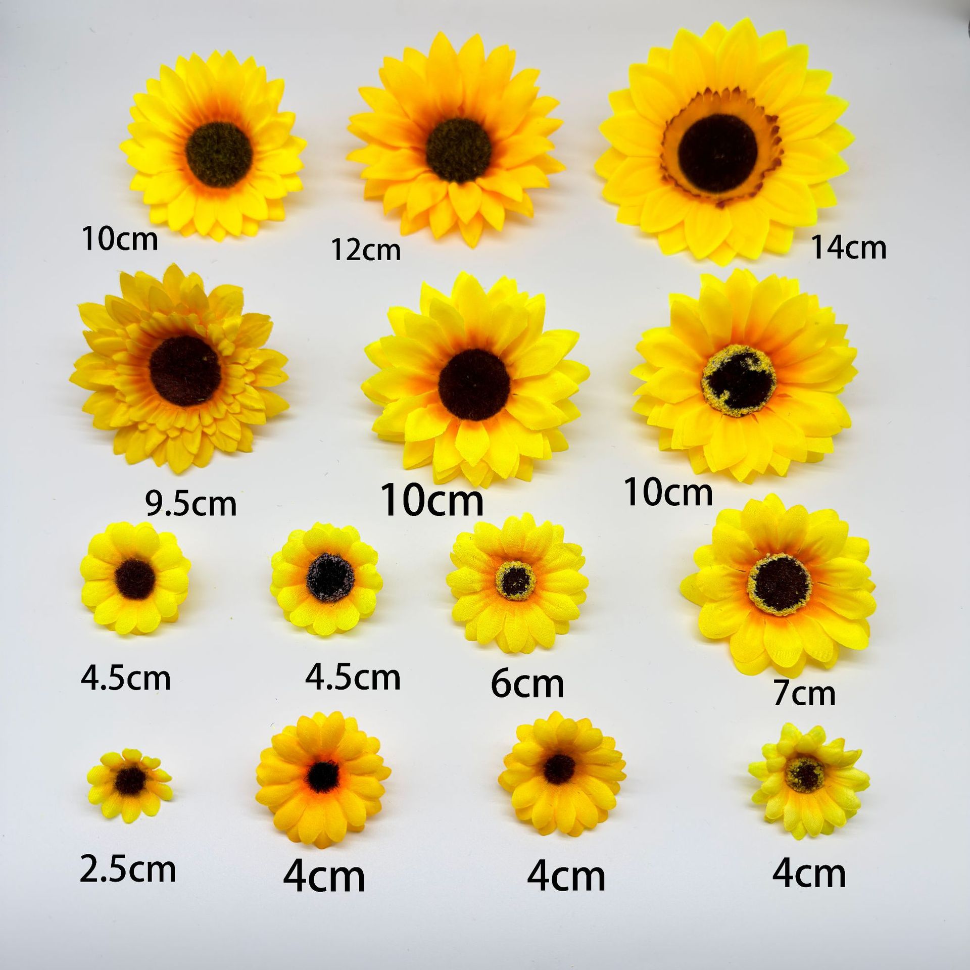 공장 도매 꽃 2.5- 14cm 해바라기 꽃머리 DIY 실크 꽃 천 꽃 인조 꽃 액세서리 장식