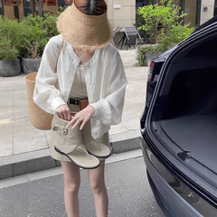 白い綿麻日焼け止めシャツ女性長袖夏スタイル日系ファッション気質ショートカーディガン天糸上着薄いコート