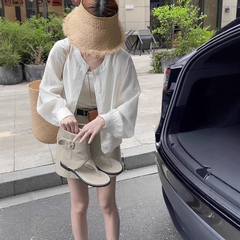 White Cotton and Linen Sun Protection Shirt Women's Long-Sleeved Summer Style Japanese Style Fashionable Short Cardigan Tencel Top Thin Outwear