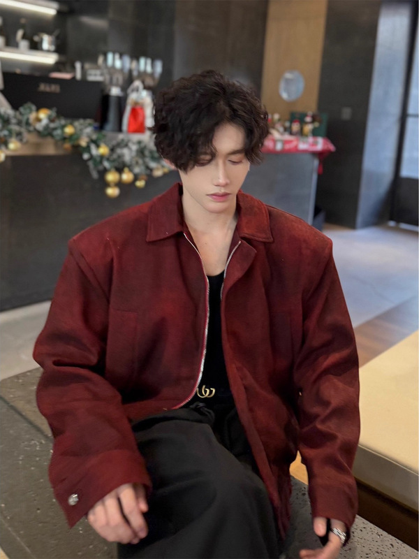 男模痞帅风外套蛇年本命年衣服美式短款高级感穿搭翻领垫肩夹克潮|undefined