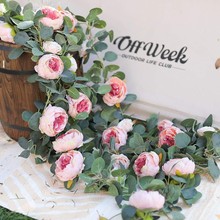 跨境爆款仿真藤蔓装饰婚礼春季节牡丹藤条婚庆装饰亚马逊仿真花藤