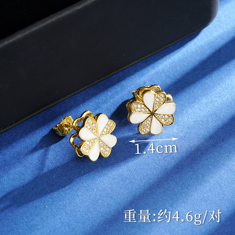 Vietnam diamantes de oro blanco flores combinación de collar sencillo anillo de lujo ligero para mujeres aretes de estilo elegante