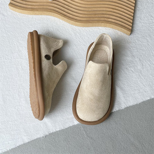 British style Chelsea single-layer shoes Vintage suede matte elegant Boken women's shoes lazy slip-on Tods women's shoes