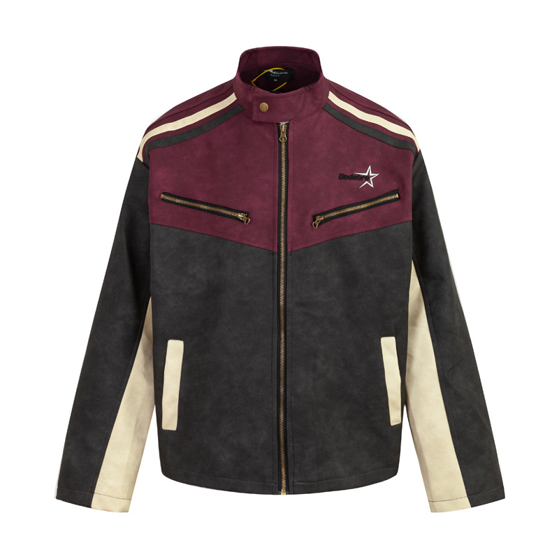 Men's Clothing Autumn New Street Washable Retro Style Loose Jacket Men's Brand Color-matching Casual Leather Jacket_viptrois.com
