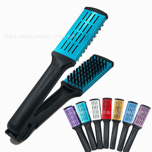 拉直夹发板造型梳 V字夹整理梳拉直发猪鬃毛梳顺发清洁梳