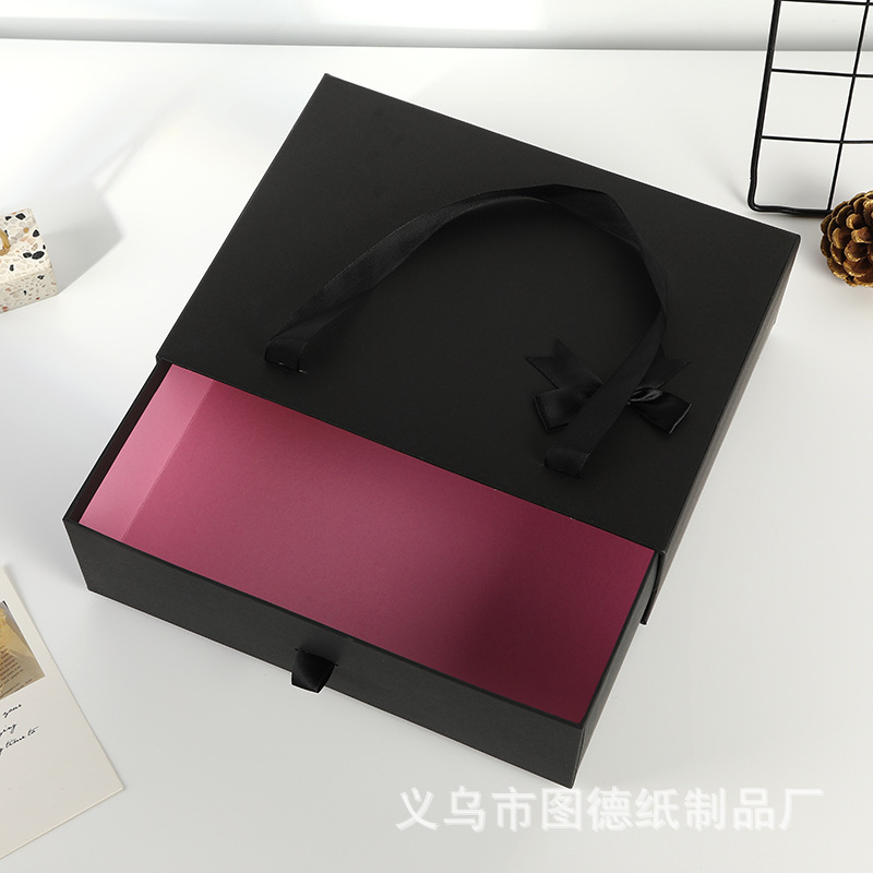 Black Gift Portable Box Lipstick Cosmetic Large Gift Box Bow Drawer Box Exquisite Pull-out Paper Box