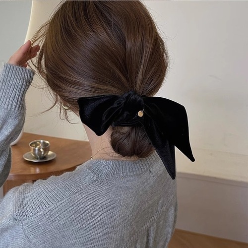 Retro elegant~chic velvet bow hair tie with Insta-style high-end hair tie for women, vintage rubber band
