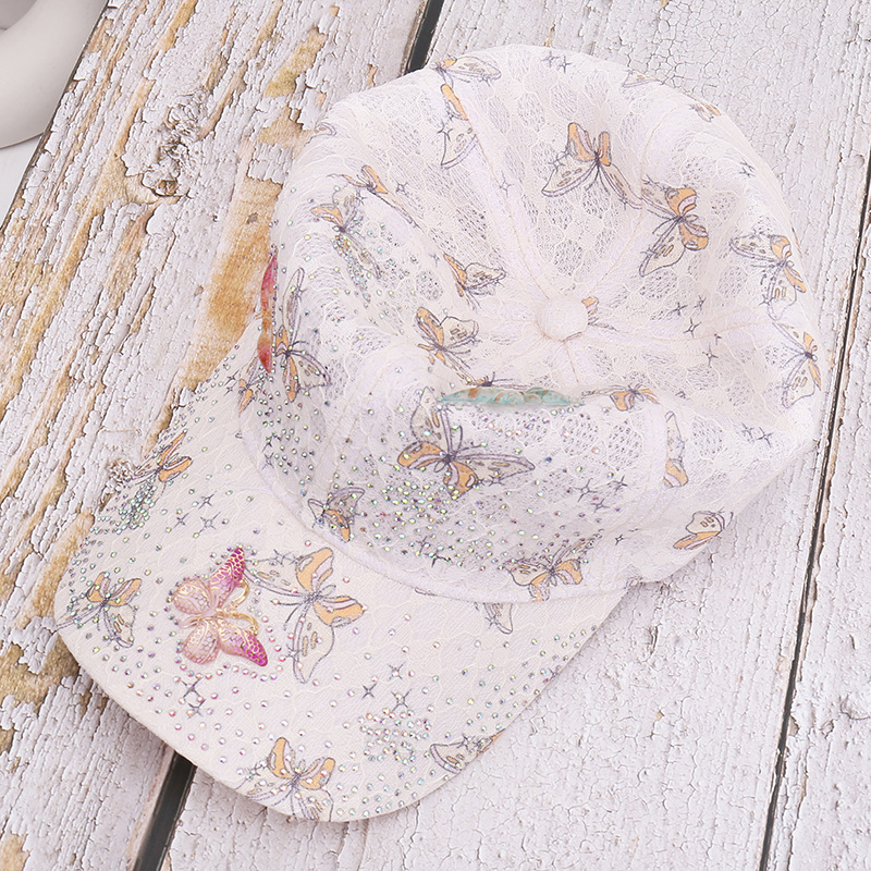 New Fashion Lace Mesh Baseball Cap With Rhinestone Butterfly Decoration, Breathable And Elegant For Outdoor Travel_voghion.com
