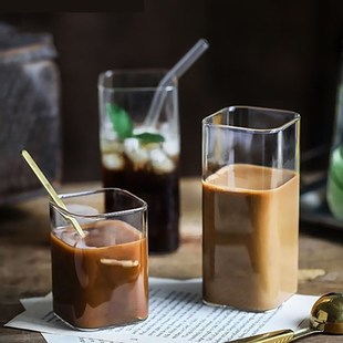 Square Glass Milk Tea Drink Cup Transparent Household Milk Coffee Cup High Color Value Glass Coffee Single Layer Cup