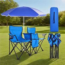 新款双人扶手椅带太阳伞遮阳伞户外沙滩椅带伞露营钓鱼椅折叠椅子