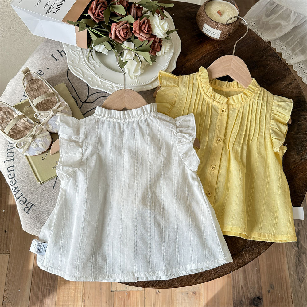 Children's Star Round Ropa para niños Camisa para niñas Camisa plisada para niñas de verano Cárdigan Camisa de manga de encaje coreano para niños