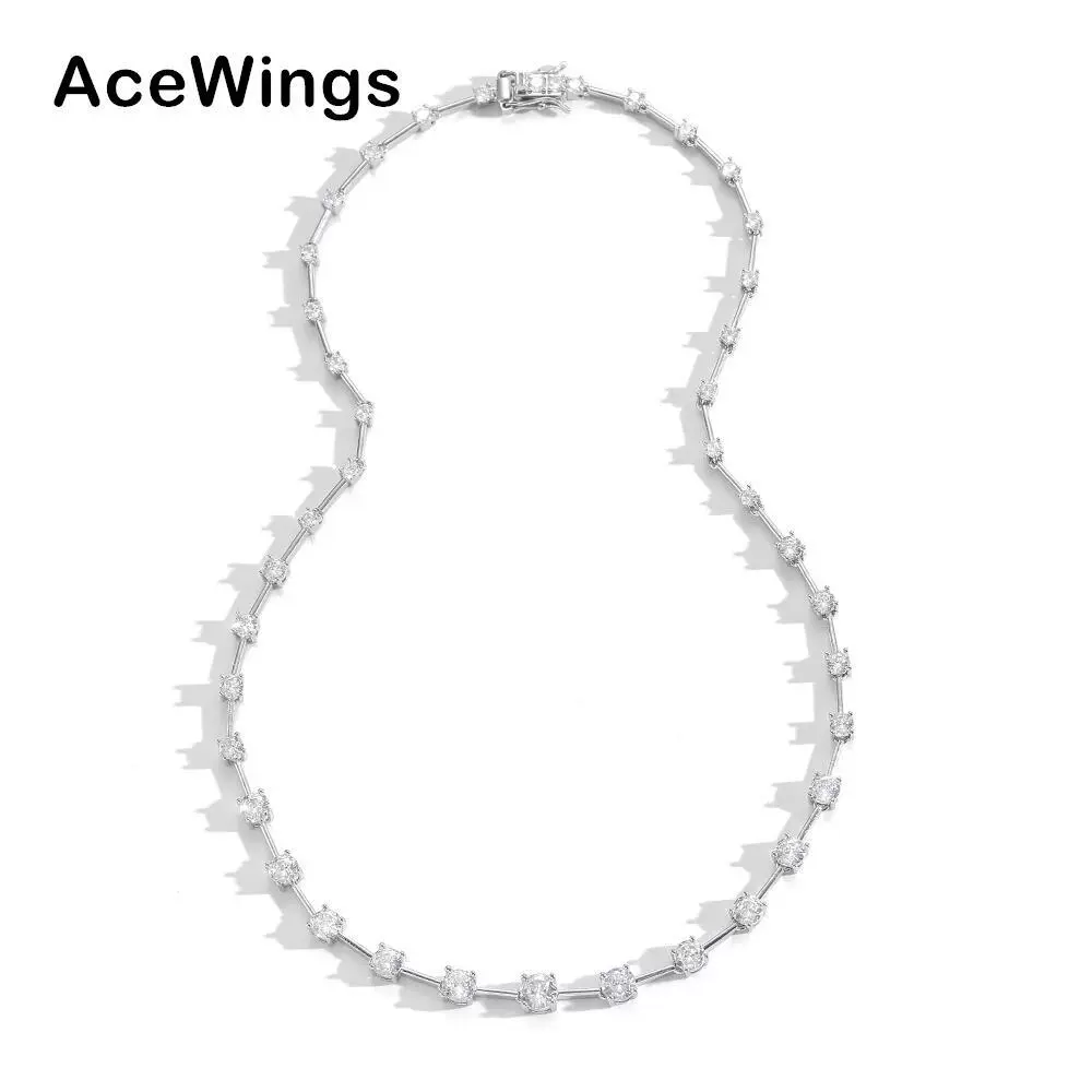 欧美嘻哈锆石项链3mm-6mm条形渐变大小女士项链 铜镶锆石混搭叠戴