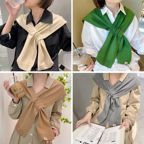 New  Korean Dongdaemun Cross-Shoulder Shawl with Decorative Woolen Scarf for Women, Korean Style, Versatile Knit Scarf