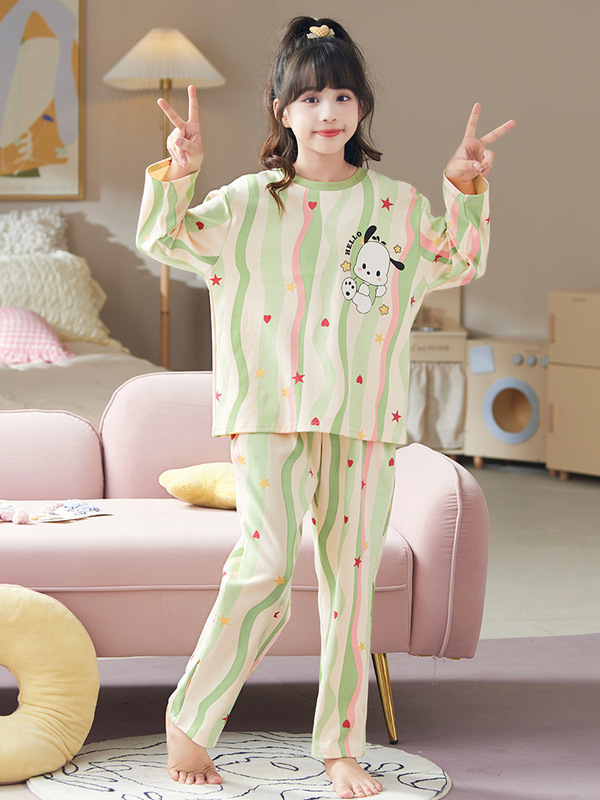 女の子のパジャマの長袖の純綿の薄いタイプの秋の服の中で大きい子供のパチャの犬の子供の王女の赤ちゃんの家庭服のスーツ|undefined