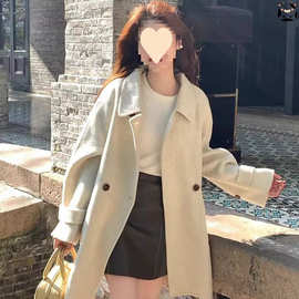 留洋千金穿搭时尚加厚毛呢大衣中长款娃娃领斗篷A版宽松毛呢外套