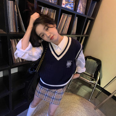 学院风V领针织马甲背心女春秋季2025新款复古外搭叠穿小个子毛衣