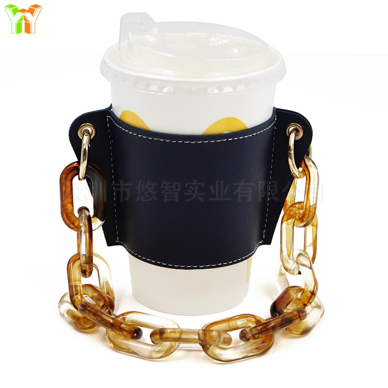 Fashion PU Portable Leather Cup Cover Portable Detachable Chain Milk Tea Cup Cover Coffee Cup Packaging Packaging Leather Case