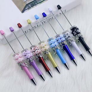 DIY flower silver beaded pen creative handmade pendant ballpoint pen multicolor beaded gift pen in stock wholesale