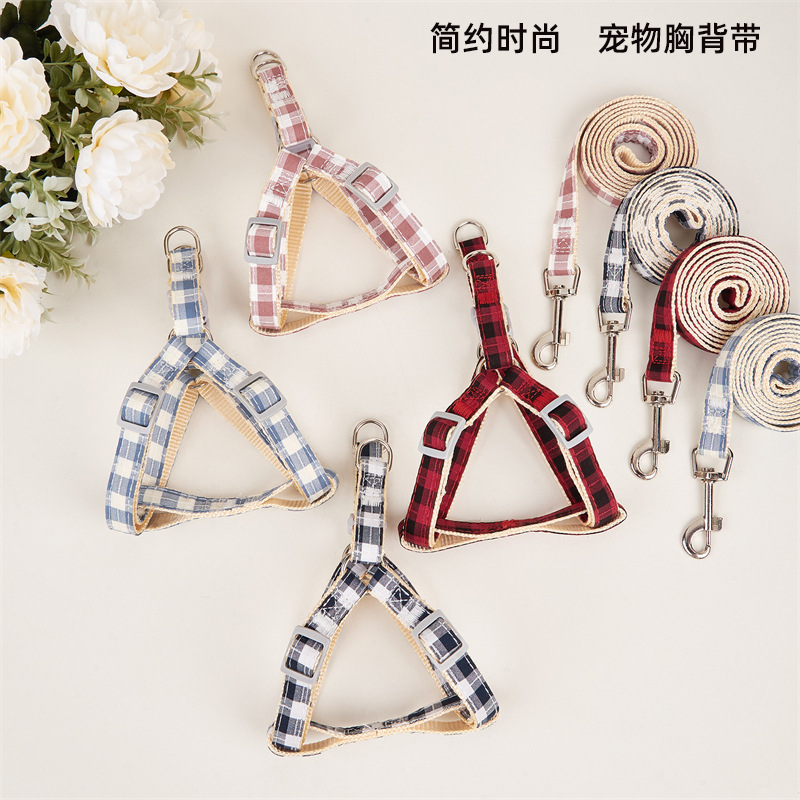 Mascota nuevo perro pecho y espalda caminando correa de perro mascota perro rayas a cuadros correa de pecho correa de perro correa de Mascota