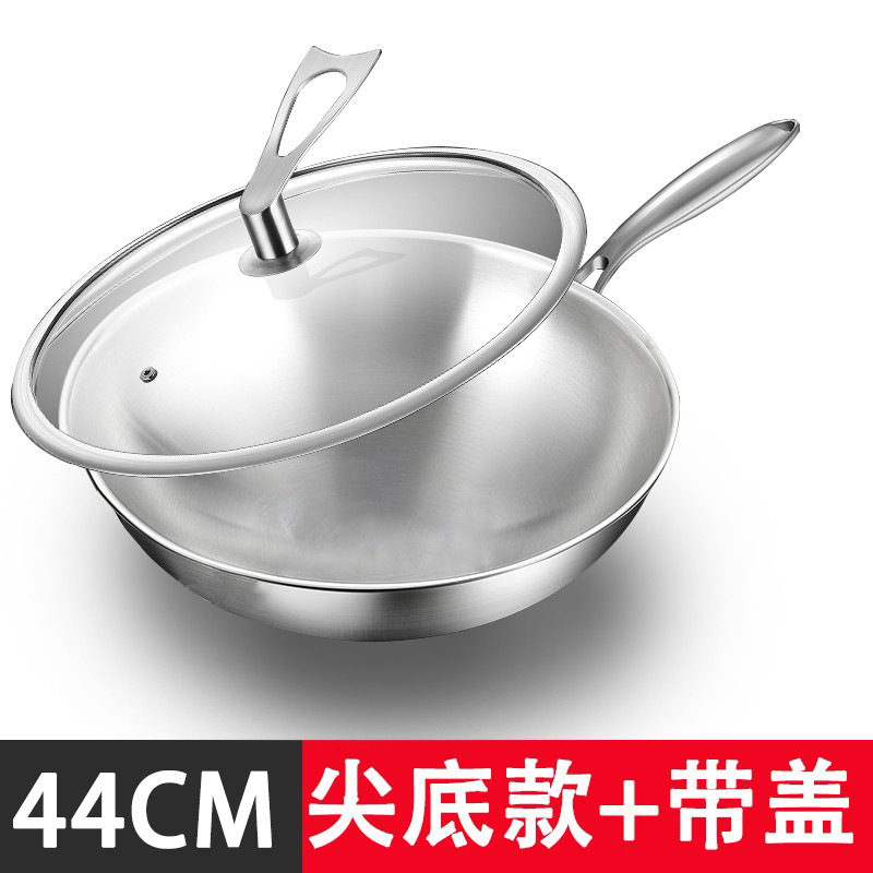 丸い底の尖った底の炒め鍋316ステンレス鋼はコーティングなしで鍋の凹面の電磁ストーブの家庭用ガスにくっついていません。|undefined