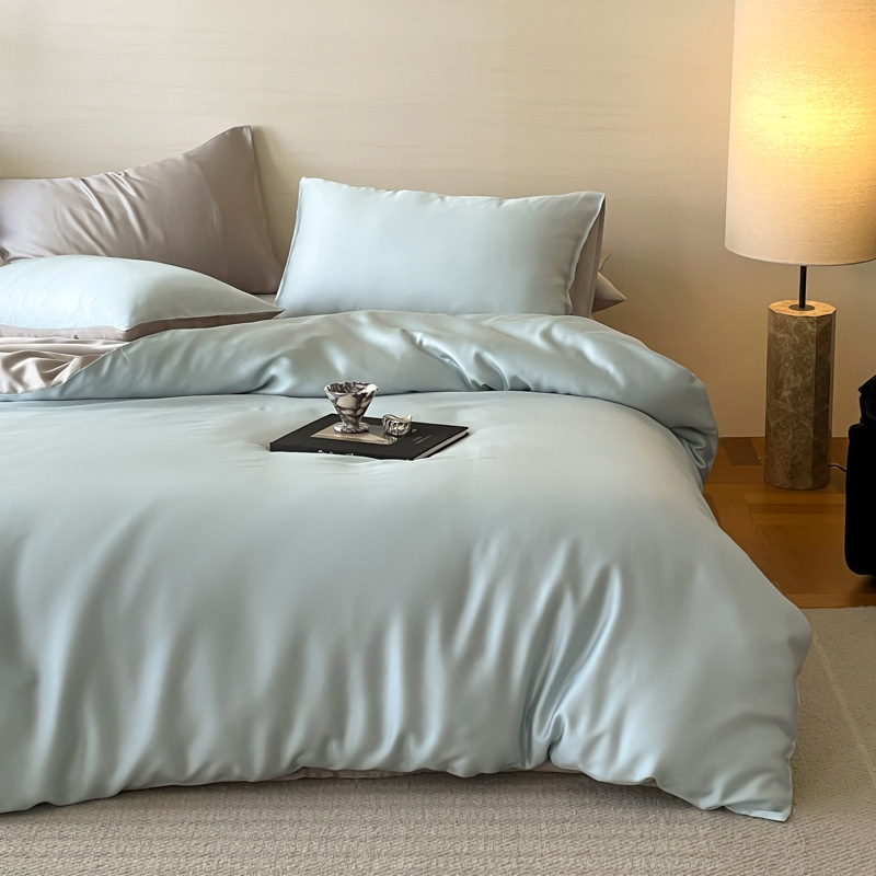 New Class a Skin-Friendly Pure Color Double Lenzing Tencel Silky Cool Four-Piece Quilt Cover Single Fitted Bed Sheets Pillowcase