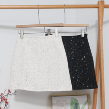 亮片粗花呢半身裙女2022秋冬新款高腰显瘦A字包臀防走光短裙8997