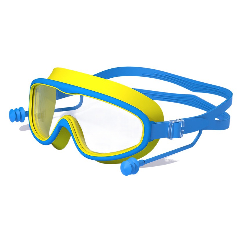 Children's swimming goggles waterproof anti-fog HD transparent conjoined earplugs large frame goggles adult universal swimming goggles wholesale